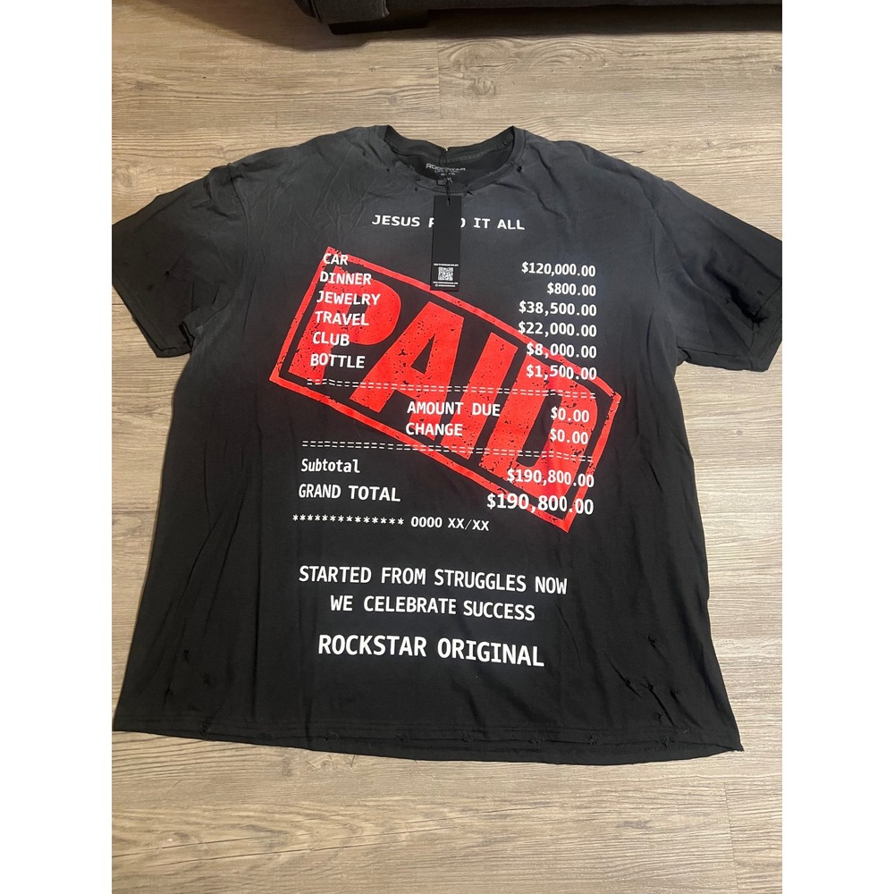 NWT Rockstar Original Men's Black Oversized T-Shirt Jesus Paid it All Size 2XL